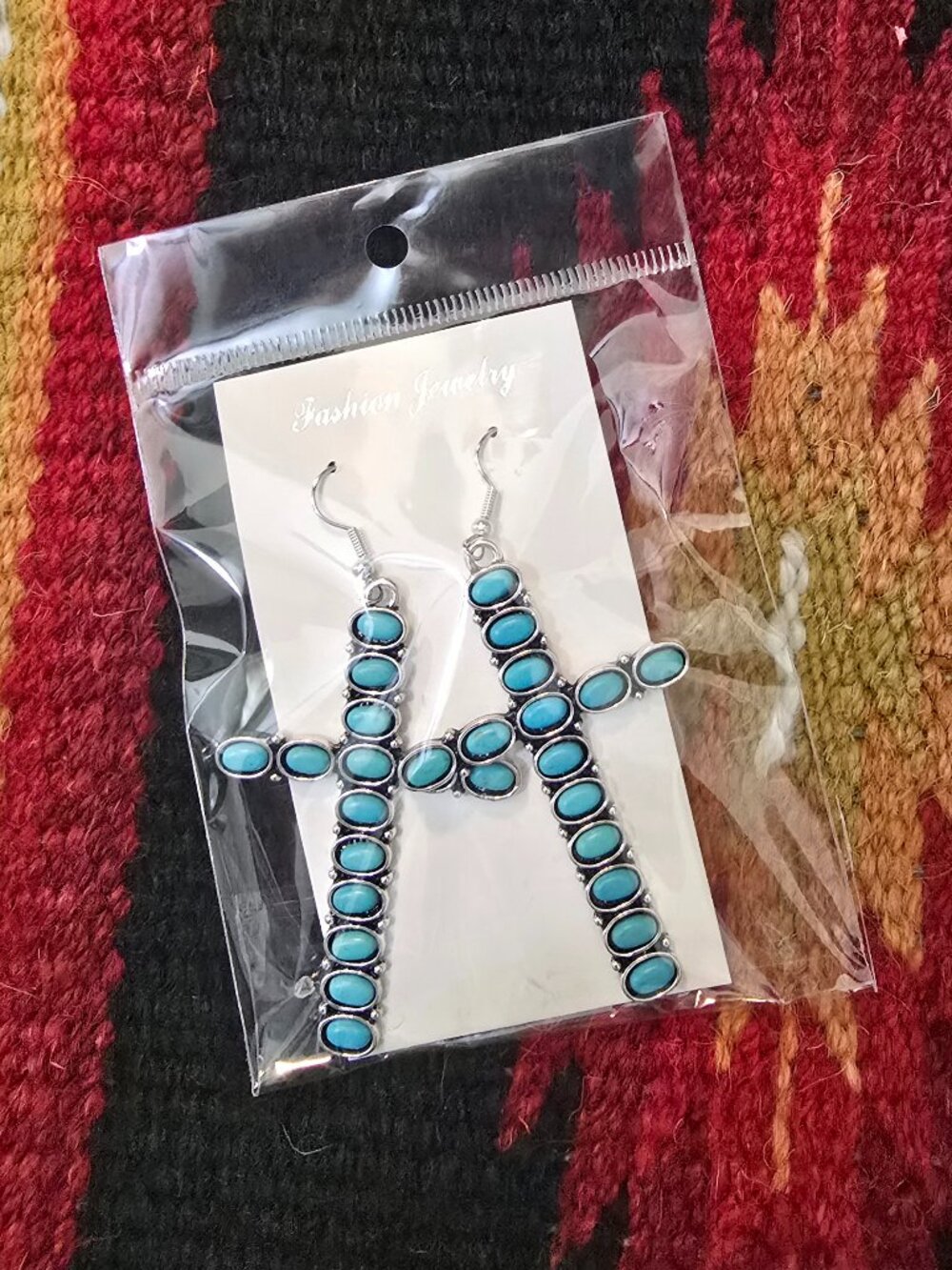 Inlaid Turquoise Color Cross Earrings